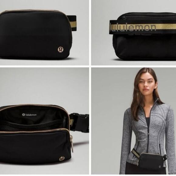 Lululemon Everywhere Belt Bag Black Gold Logo Strap Limited Edition NEW/NWT!! - Picture 1 of 11